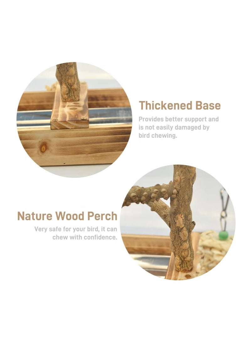 إيليلي حامل طيور كبير من خشب الفلفل، ملحقات قفص الطيور، مجاثم الطيور، مع صينية قابلة للإزالة وكوبين من الفولاذ المقاوم للصدأ - Image 5