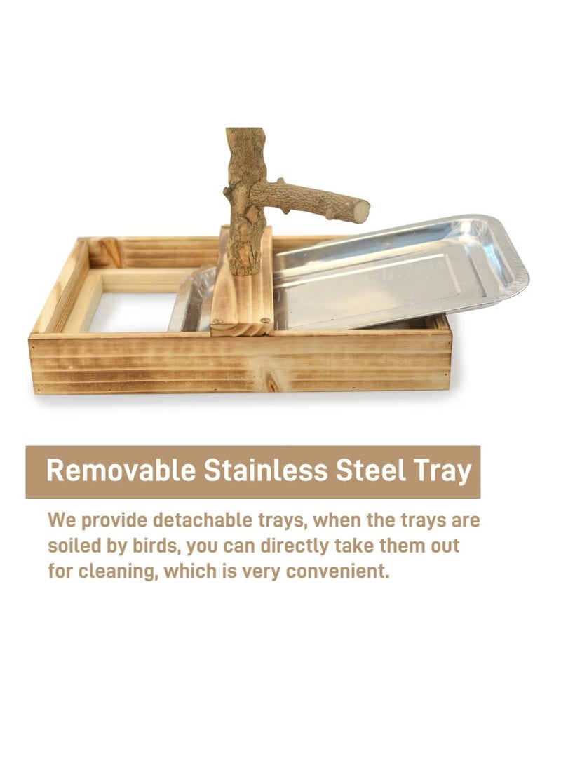 إيليلي حامل طيور كبير من خشب الفلفل، ملحقات قفص الطيور، مجاثم الطيور، مع صينية قابلة للإزالة وكوبين من الفولاذ المقاوم للصدأ - Image 2