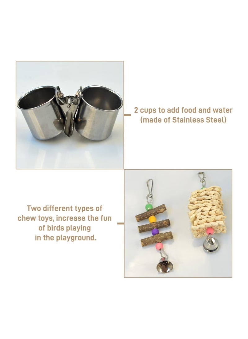 إيليلي حامل طيور كبير من خشب الفلفل، ملحقات قفص الطيور، مجاثم الطيور، مع صينية قابلة للإزالة وكوبين من الفولاذ المقاوم للصدأ - Image 4