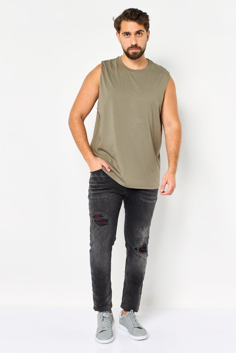 Core Elements تي شيرت بدون أكمام للرجال بتصميم دائري، لون زيتوني - Image 2