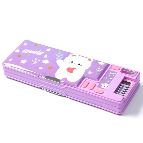 Ristpal Pop Up Multifunction Pencil Case Cute Cartoon Pen Box Organizer Stationery with Calculators Sharpener Schedule School Supplies Best Birthday Gifts for Kids Teens Purple - Image 1