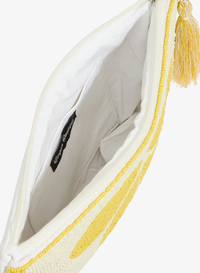 Ginger Boutique Yellow Embroidered Beaded Lemon Print Clutch for Women | Best Price UAE