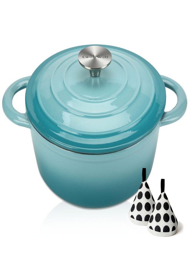 COOKWIN Enameled Cast Iron Dutch Oven, 5 QT Bread Baking Pot with Self Basting Lid, Non-stick Enamel Coated Cookware Pot, Great Christmas Gifts for Family, Teal - Image 1