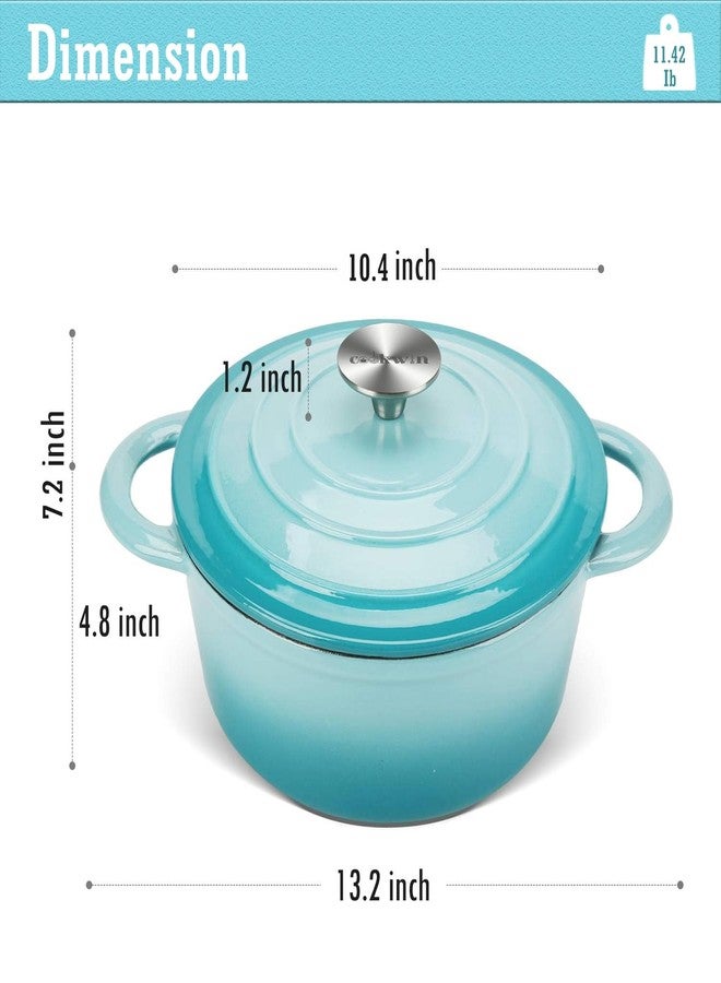 COOKWIN Enameled Cast Iron Dutch Oven, 5 QT Bread Baking Pot with Self Basting Lid, Non-stick Enamel Coated Cookware Pot, Great Christmas Gifts for Family, Teal - Image 2