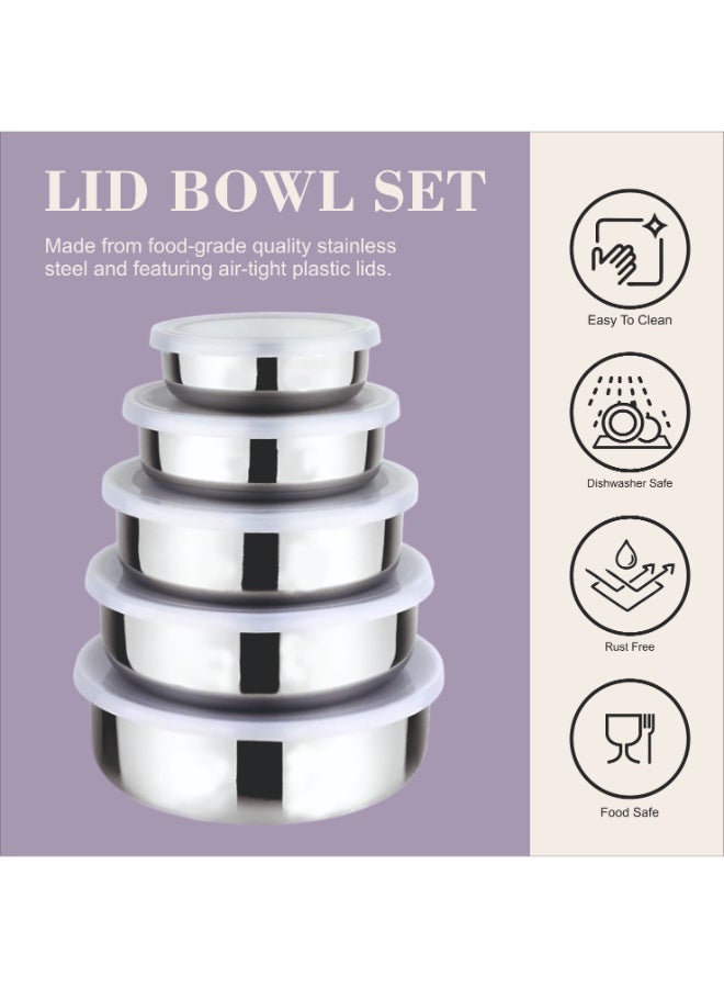 ايست من نون 5 قطع من أوعية الخلط المصنوعة من الفولاذ المقاوم للصدأ بأغطية محكمة الإغلاق، أوعية السلطة للمطبخ، والخبز، والطهي، وتحضير الوجبات، وتنظيم تخزين الطعام - Image 5