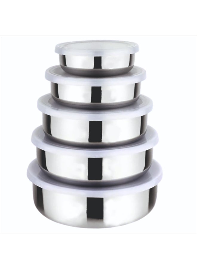 ايست من نون 5 قطع من أوعية الخلط المصنوعة من الفولاذ المقاوم للصدأ بأغطية محكمة الإغلاق، أوعية السلطة للمطبخ، والخبز، والطهي، وتحضير الوجبات، وتنظيم تخزين الطعام - Image 3