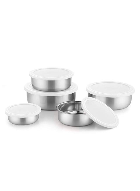 5Pcs Stainless Steel Mixing Bowls with Airtight Lids, (310ml, 500ml, 690ml, 1L, 1.5L) Salad Bowls / Mixing Bowl / Food Storage Bowl for regular Kitchen use, Baking, Cooking, Meal Prep, Food Storage Organization, Dish Washer Safe, Stain Proof, BPA Free, Silver