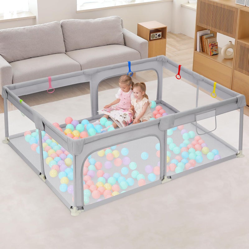 Dripex Baby Playpen 7147 Play Pens for Babies and Toddlers Safe AntiFall Play Yard with Gates Baby Fence with Breathable Mesh Indoor Outdoor Kids Activity Center Ash Grey