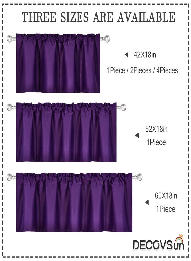 DECOVSUN Royal PurpleValances for Kitchen Windows Blackout Rod Pocket Valances for Small Window 42 by 18 Inch 1 Panel - Image 2