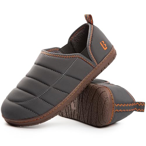 LongBay Men's Outdoor Slippers Two Tone Warm Memory Foam Slip On Indoor House Shoes bedroom Loafers Grey, 9 - Image 1