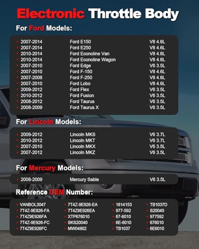 VANBOL Throttle Body Compatible with Ford 2007-2014 F150 F250 E150 E250 Econoline Van Wagon Edge Flex Taurus X, Lincoln MKT MKS MKX MKZ, Mercury Sable V6 3.5L 3.7L V8 4.6L 7T4Z-9E926-EA - Image 2