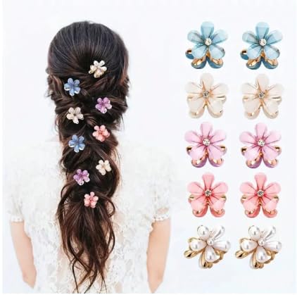 LIVECOOL10Pcs Small Colorful Hair claw clips with Floral Design, Beautiful Clutcher Barrettes,Decorative Hair Accessories for Women,Girls and Kids for Festival(Colourful Daisy peral 10 Pcsa) - Image 1