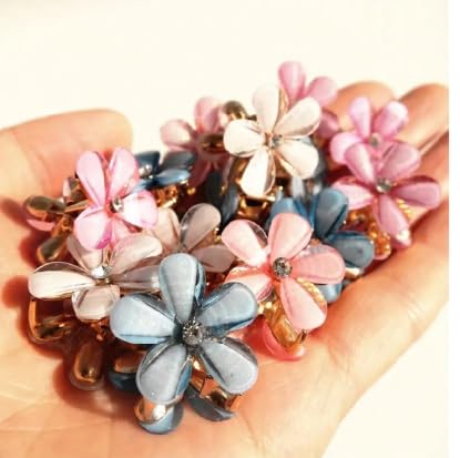 LIVECOOL10Pcs Small Colorful Hair claw clips with Floral Design, Beautiful Clutcher Barrettes,Decorative Hair Accessories for Women,Girls and Kids for Festival(Colourful Daisy peral 10 Pcsa) - Image 2