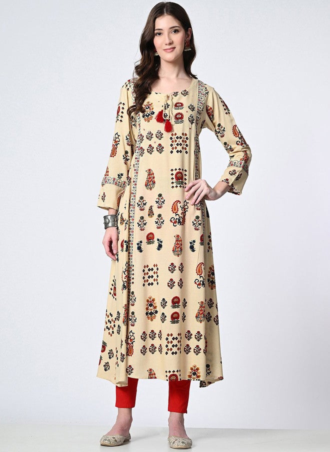 Rue Collection كُرتا قطنية مزخرفة بنقوش عرقية للنساء - Image 1