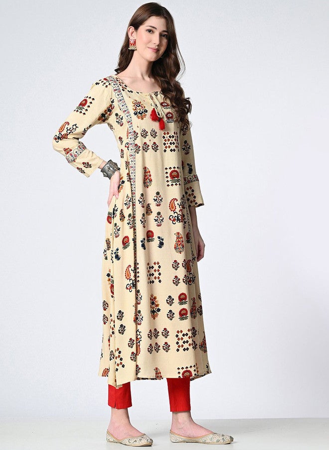Rue Collection كُرتا قطنية مزخرفة بنقوش عرقية للنساء - Image 3