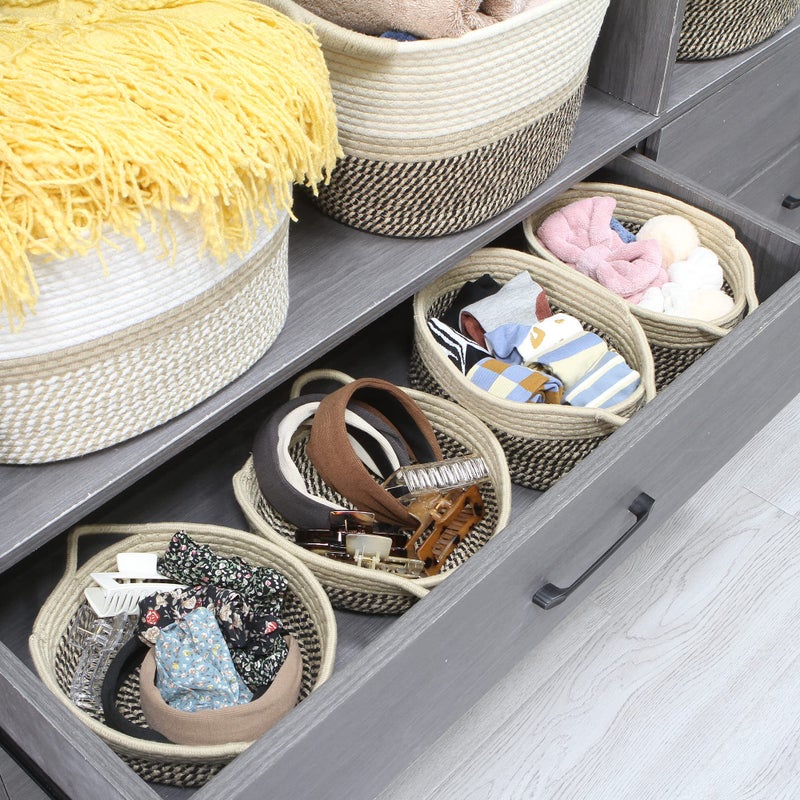 Sea Team 2-Pack Cotton Rope Baskets, 10 x 7 x 4 Inches Small Woven Storage Basket, Fabric Tray, Bowl, Oval Open Dish for Fruits, Jewelry, Keys, Sewing Kits (Mottled Flaxen & Khaki) - Image 2