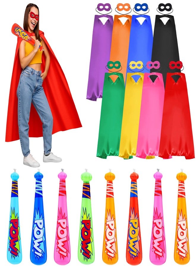 Lunmon 16 Pack Hero Capes with Masks and 17 Inch Pow Inflatable Baseball Bats for Halloween Hero Theme Birthday Party Favors Carnival Prizes Supplies Goodie Stuffers (8-color Set) - Image 1