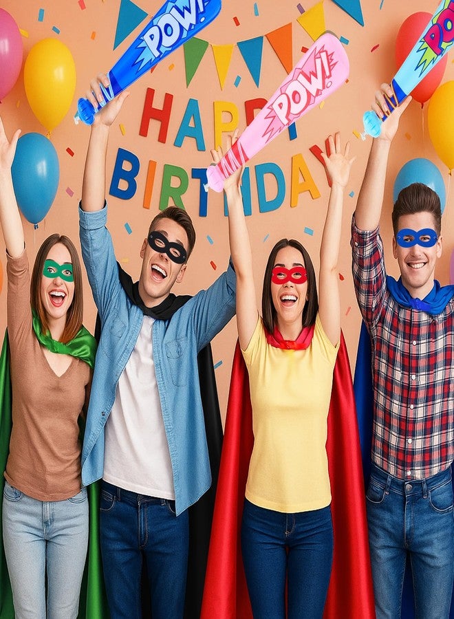 Lunmon 16 Pack Hero Capes with Masks and 17 Inch Pow Inflatable Baseball Bats for Halloween Hero Theme Birthday Party Favors Carnival Prizes Supplies Goodie Stuffers (8-color Set) - Image 4
