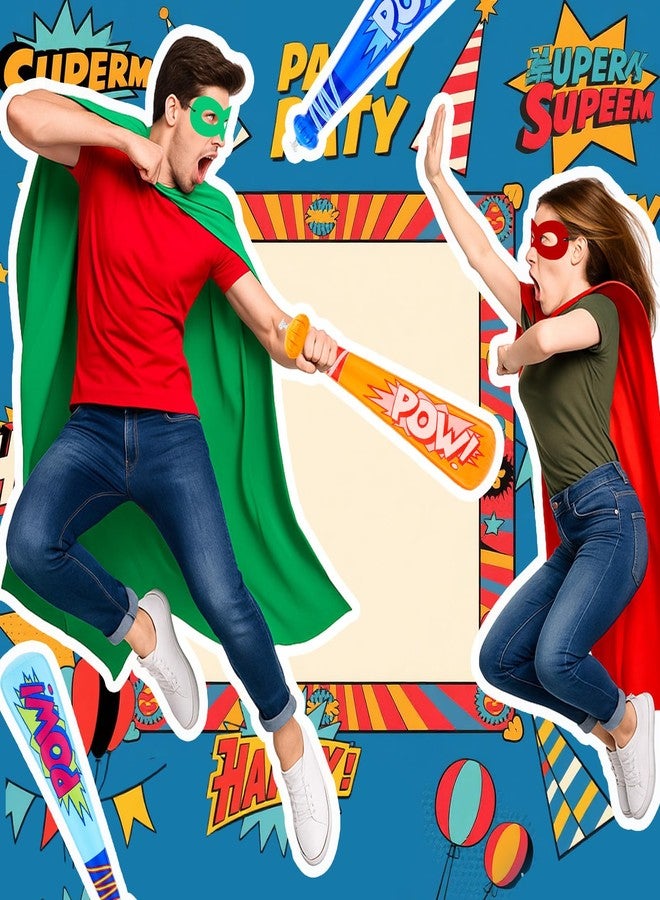 Lunmon 16 Pack Hero Capes with Masks and 17 Inch Pow Inflatable Baseball Bats for Halloween Hero Theme Birthday Party Favors Carnival Prizes Supplies Goodie Stuffers (8-color Set) - Image 5