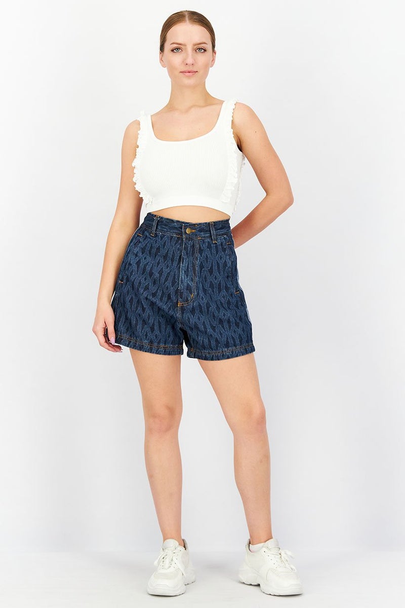 adidas Originals Adidas Originals x Ivy Park Women Sportswear Fit Denim Shorts, Blue  - Image 4