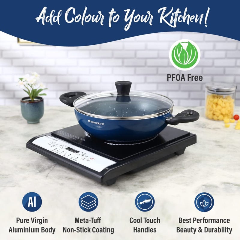 Wonderchef Galaxy Kadhai with Lid 24 cm, 2 litres, Midnight Blue, 2 Years Warranty - Image 4