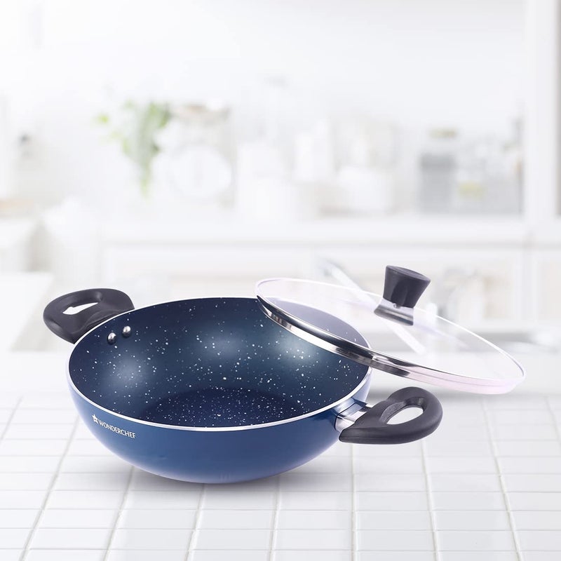 Wonderchef Galaxy Kadhai with Lid 24 cm, 2 litres, Midnight Blue, 2 Years Warranty - Image 2