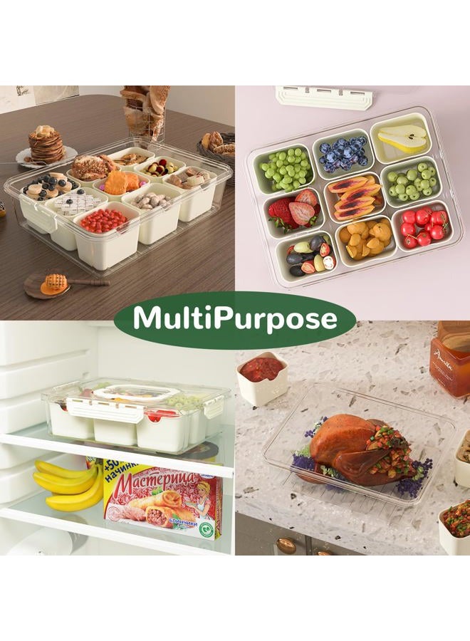 REBECAT Divided Serving Tray with Lid and Handles 9 Compartments Snack Box Container Charcuterie Organizer Snackle Box Container for Candy,Nuts，Fruits,Snacks,2 Pack,Beige - Image 5