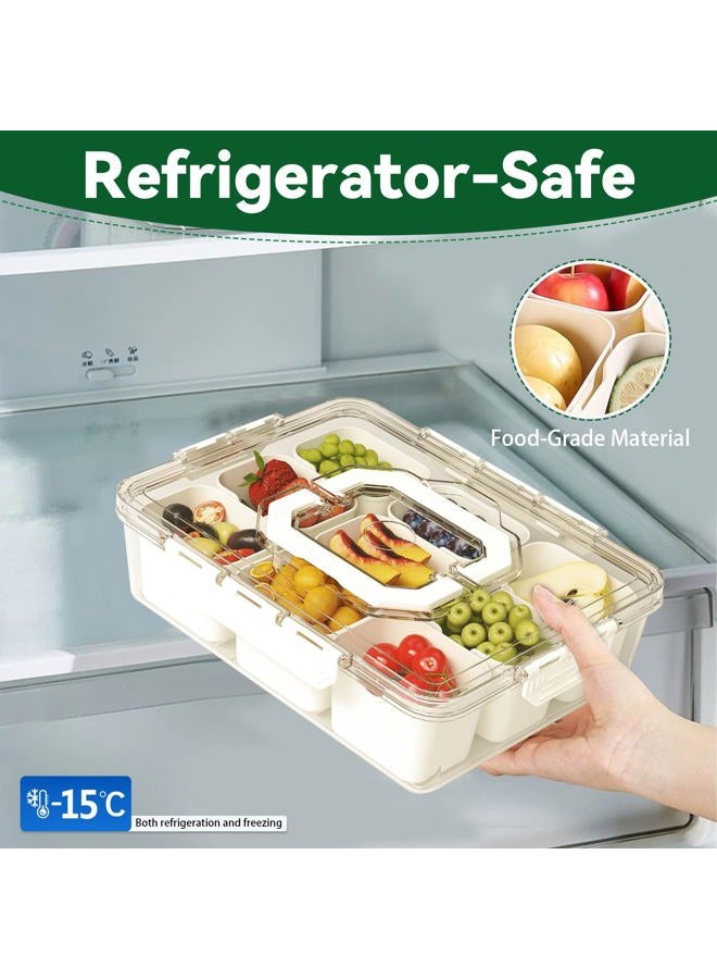 REBECAT Divided Serving Tray with Lid and Handles 9 Compartments Snack Box Container Charcuterie Organizer Snackle Box Container for Candy,Nuts，Fruits,Snacks,2 Pack,Beige - Image 3