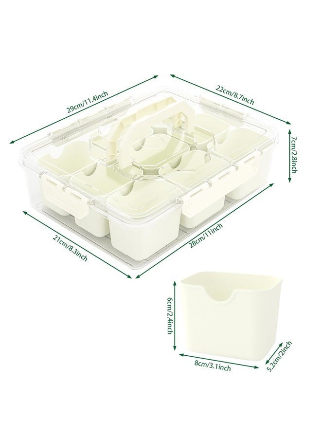 REBECAT Divided Serving Tray with Lid and Handles 9 Compartments Snack Box Container Charcuterie Organizer Snackle Box Container for Candy,Nuts，Fruits,Snacks,2 Pack,Beige - Image 4