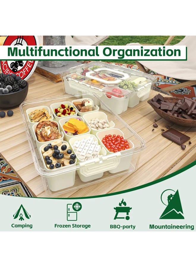 REBECAT Divided Serving Tray with Lid and Handles 9 Compartments Snack Box Container Charcuterie Organizer Snackle Box Container for Candy,Nuts，Fruits,Snacks,2 Pack,Beige - Image 2