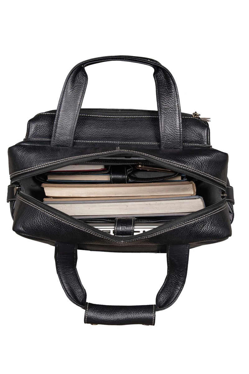 BRAND LEATHER Full Grain Buffalo - Hide Leather Backpack Large Capacity 17 Inch Laptop Bag Multi Pockets Travel Daypack (Black) - Image 4