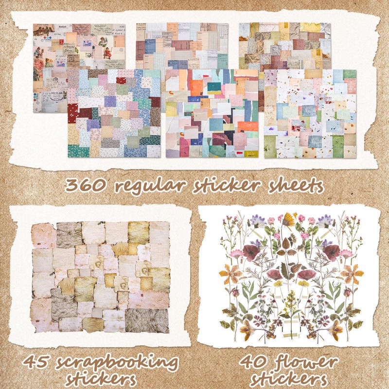 Prudiut 445 Pcs Vintage Scrapbook Paper, Journaling Supplies Kit, Delicate Decorative Paper with Floral Stickers & Multi-Size Scrapbook Paper for Junk Journal, DIY Collage Art, Vintage Crafts - Image 4