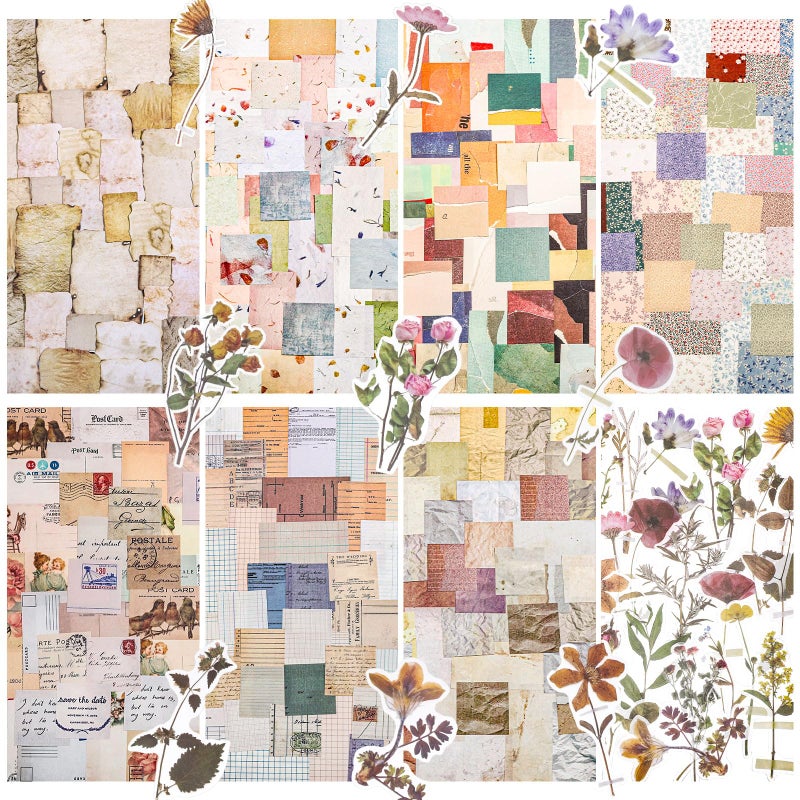Prudiut 445 Pcs Vintage Scrapbook Paper, Journaling Supplies Kit, Delicate Decorative Paper with Floral Stickers & Multi-Size Scrapbook Paper for Junk Journal, DIY Collage Art, Vintage Crafts - Image 1