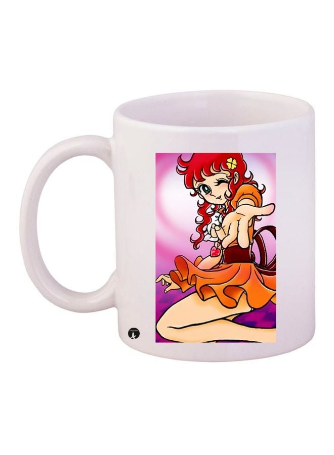 Cartoon Girl Printed Coffee Mug White/Brown/Purple 11ounce