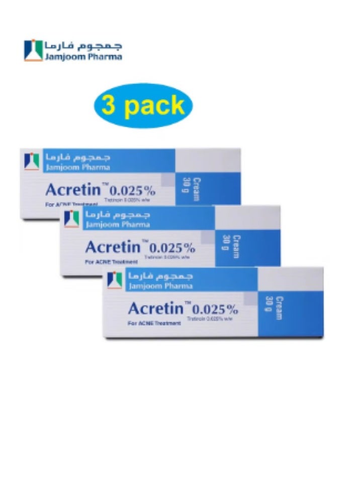 Jamjoom Medical solution 3 Pack of Acretin 0.025% Tretinoin Cream For Acne Treatment 30G  - Image 1