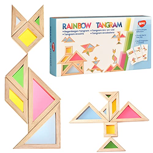 BOHS Translucent Tangram with Multilingual Activity Cards 1 Inch Thickness Preschool Gift Kids Kindergarten Light Table AccessoriesWindow Puzzle Toys - Image 1