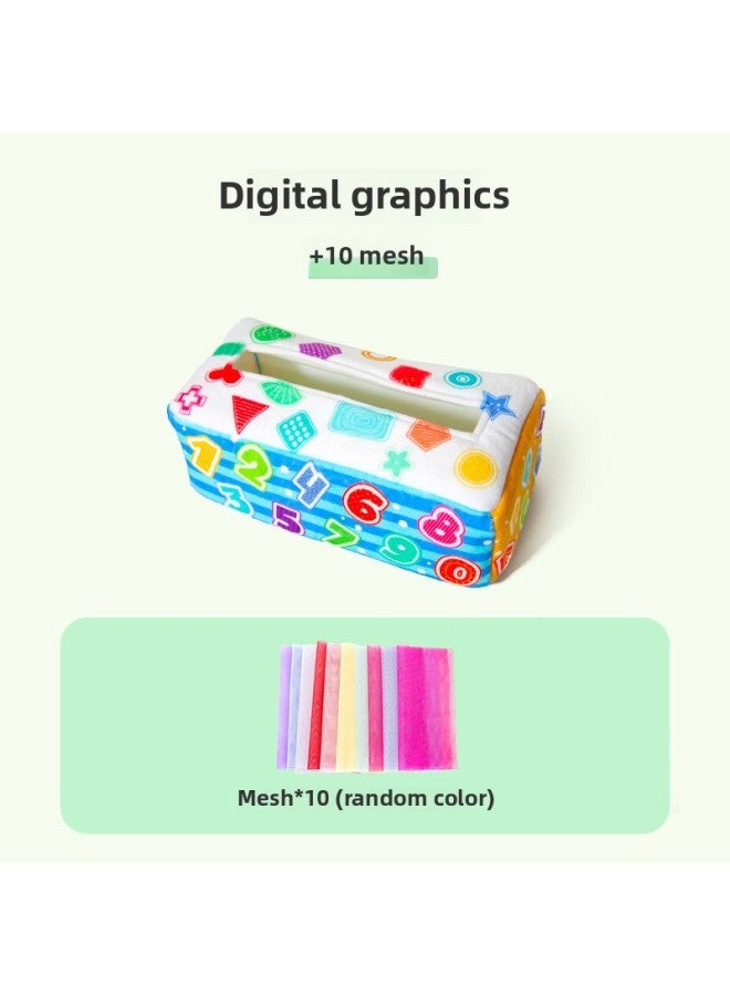 Baby Plush Tear Tissue Box Toy Baby Simulation Learning Finger Exercise Tissue Drawing Toy-Color:Digital Graphics +10 Gauze - Image 1