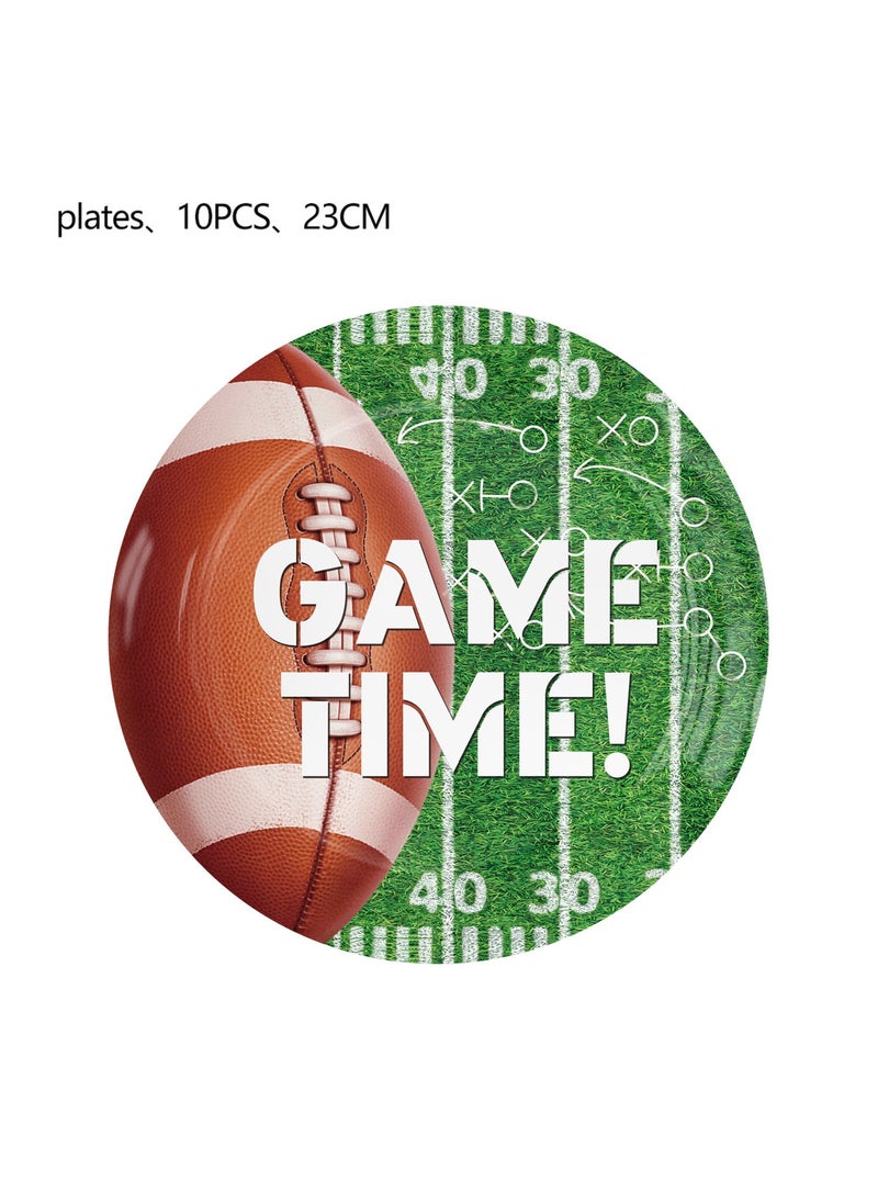 Generic Super Bowl rugby American Football childrens birthday party tableware paper plate tissue tablecloth decoration party supplies 9-inch plate 10PCs-rugby 2 