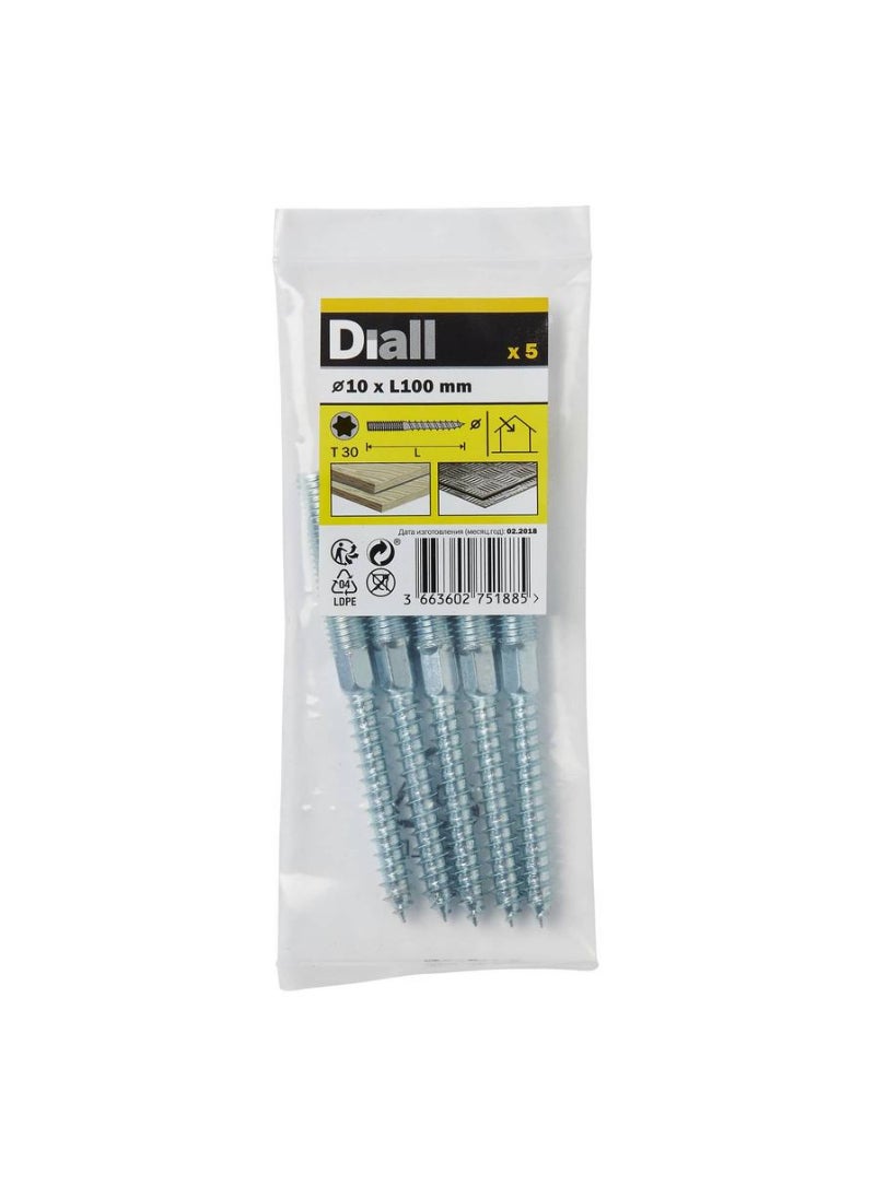 ACE - Diall Yellow-Passivated Carbon Steel Dowel Screw Pack 10 x 100mm 5Pcs - Image 1