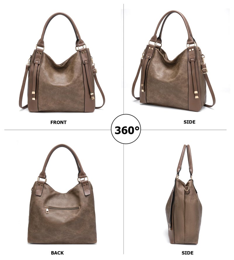 My Friday myfriday Soft Faux Leather Tote Bag for Women Large Ladies Hobo Bags Slouchy Shoulder Purse and Handbag with Adjustable Strap (Khaki) - Image 4