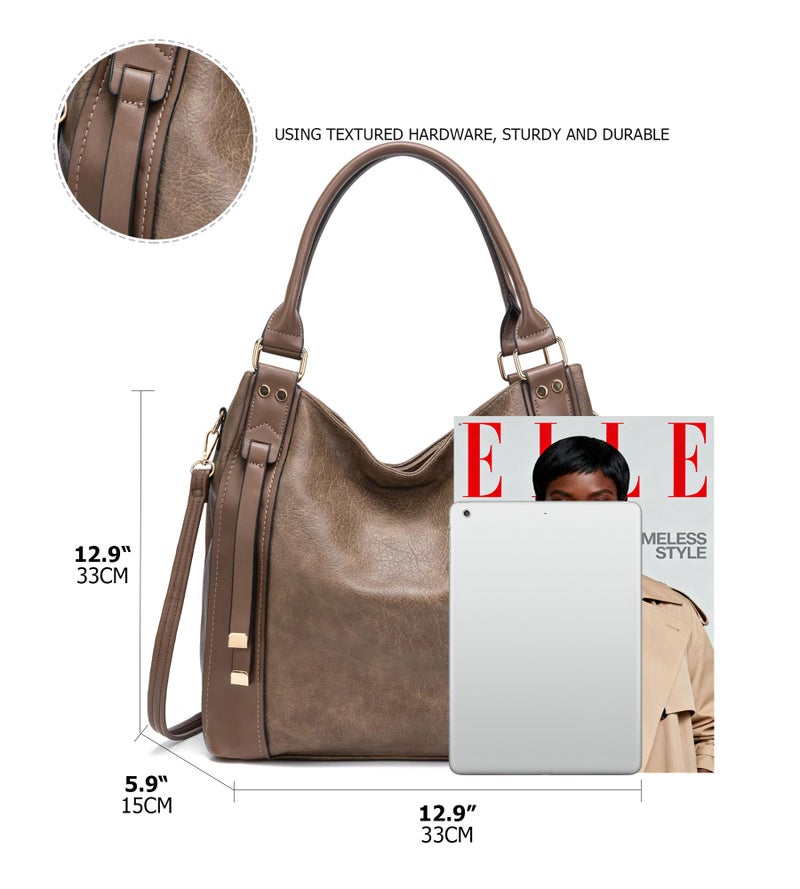 My Friday myfriday Soft Faux Leather Tote Bag for Women Large Ladies Hobo Bags Slouchy Shoulder Purse and Handbag with Adjustable Strap (Khaki) - Image 3