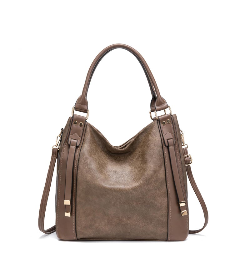 My Friday myfriday Soft Faux Leather Tote Bag for Women Large Ladies Hobo Bags Slouchy Shoulder Purse and Handbag with Adjustable Strap (Khaki) - Image 1