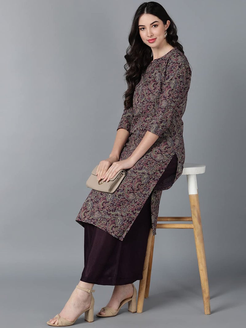Vaamsi Women's Cotton Printed Kurta (VCK8567_M_Purple) - Image 5