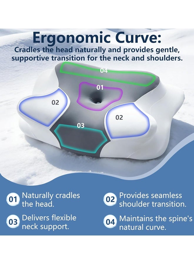 Cervical Pillow, Ergonomic Memory Foam Neck Pillow, Multifunctional for Sleeping, Side or Back Sleeping, 63 x 40 cm, Grey White, Hypoallergenic - Image 2