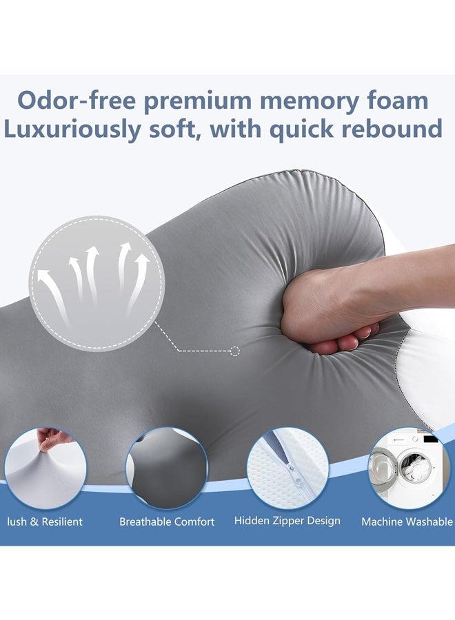 Cervical Pillow, Ergonomic Memory Foam Neck Pillow, Multifunctional for Sleeping, Side or Back Sleeping, 63 x 40 cm, Grey White, Hypoallergenic - Image 4