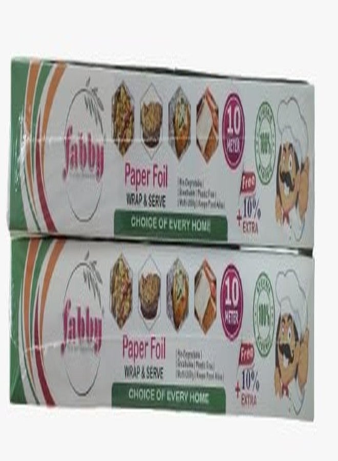 Fabby Paper Foil | Multipurpose Paper | Wrap Roti, Parantha, Sandwich, Rolls, Burgers & Many More ! Keeps Food Fresh 10mtr (White and Silver) (Combo Pack of 2) - Image 1