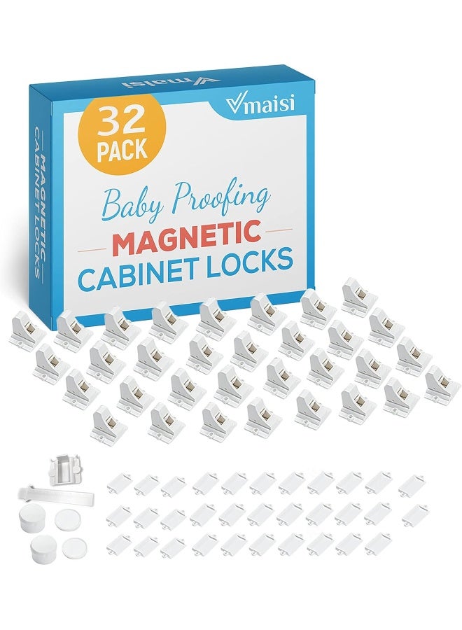 Vmaisi Adhesive Magnetic Locks for Cabinets & Drawers (32 Locks and 4 Keys) - Image 1
