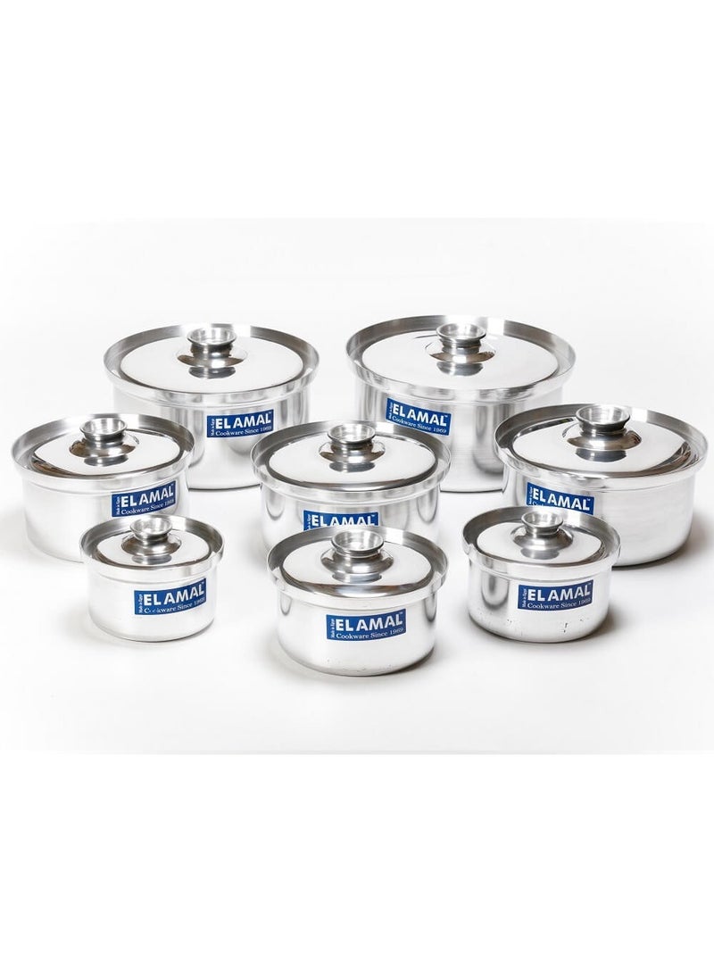 الأمل طقم قدور ألمنيوم من الأمل مكون من 8 قدور صناعة مصرية مقاس 16/18/20/22/24/26/28/30 سم - Image 2