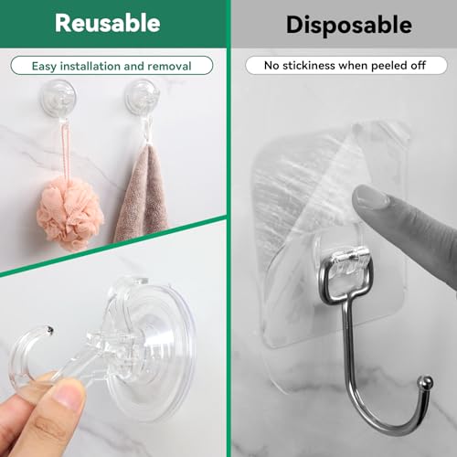 Goabroa Suction Cup Hooks for Shower, 3 Pcs Clear 11 lbs Heavy Duty Shower Hangers, Waterproof Removable Reusable Window Suction Cups with Hooks for Bathroom, Kitchen, Glass - Image 5