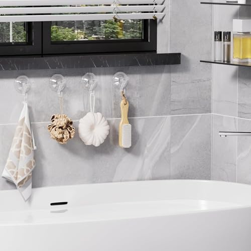 Goabroa Suction Cup Hooks for Shower, 3 Pcs Clear 11 lbs Heavy Duty Shower Hangers, Waterproof Removable Reusable Window Suction Cups with Hooks for Bathroom, Kitchen, Glass - Image 2